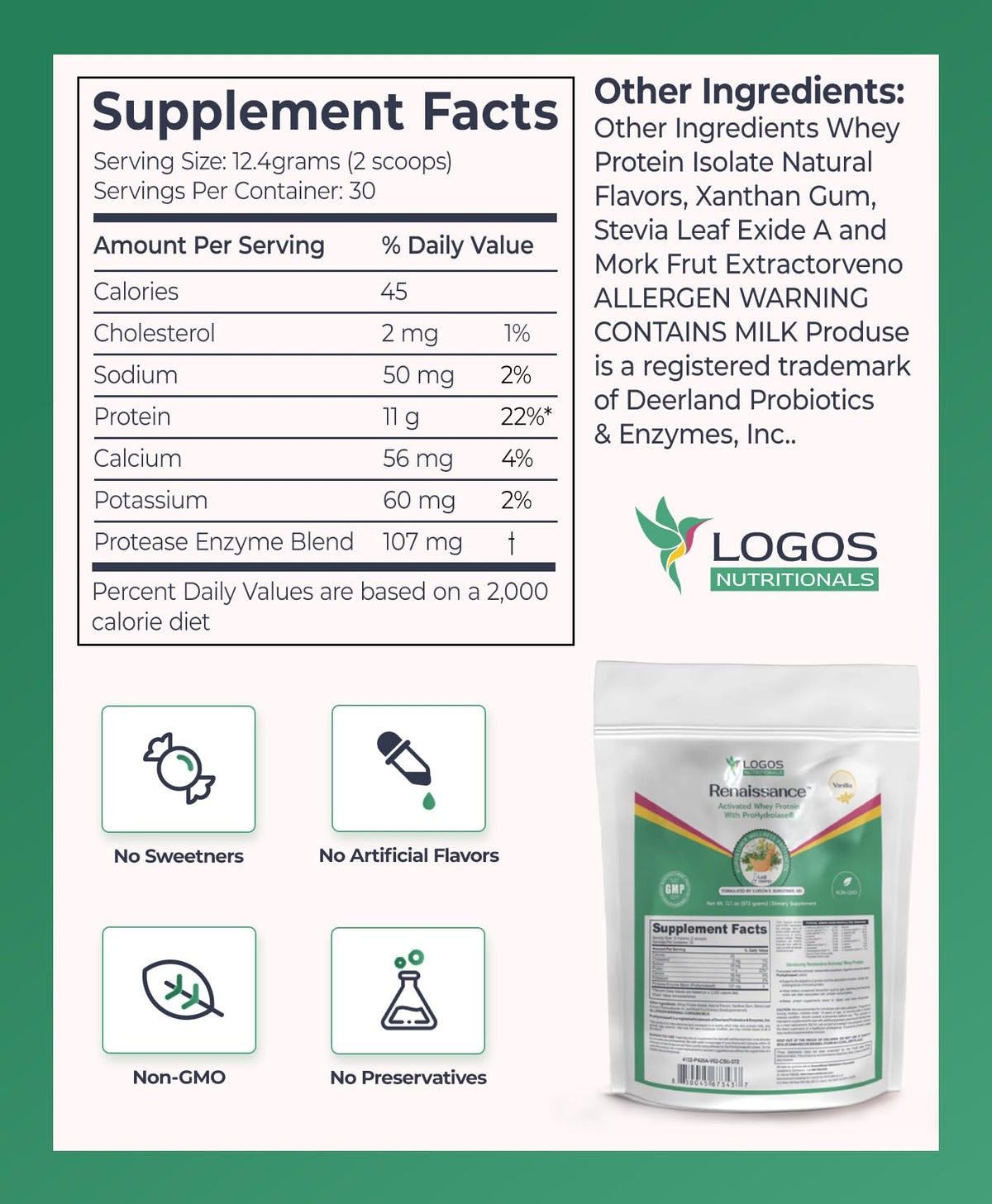 Logos Nutritionals Renaissance Whey Protein Isolate - 372g - image 2