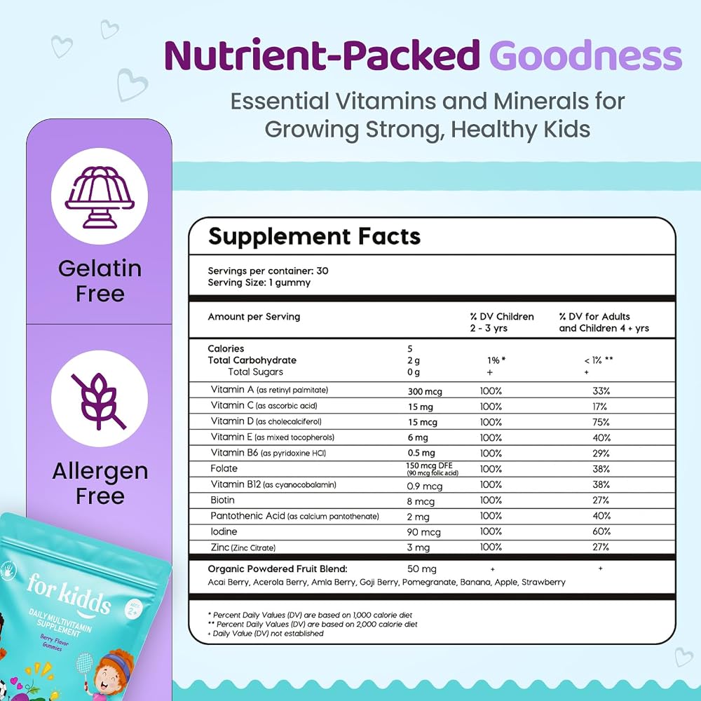 ZettoA Daily Multivitamins for Kids Ages 2+ Berry Gummies - 30 Count - image 2