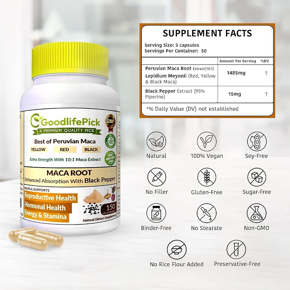 GoodlifePick Maca Root Capsules Powerful Maca Blend