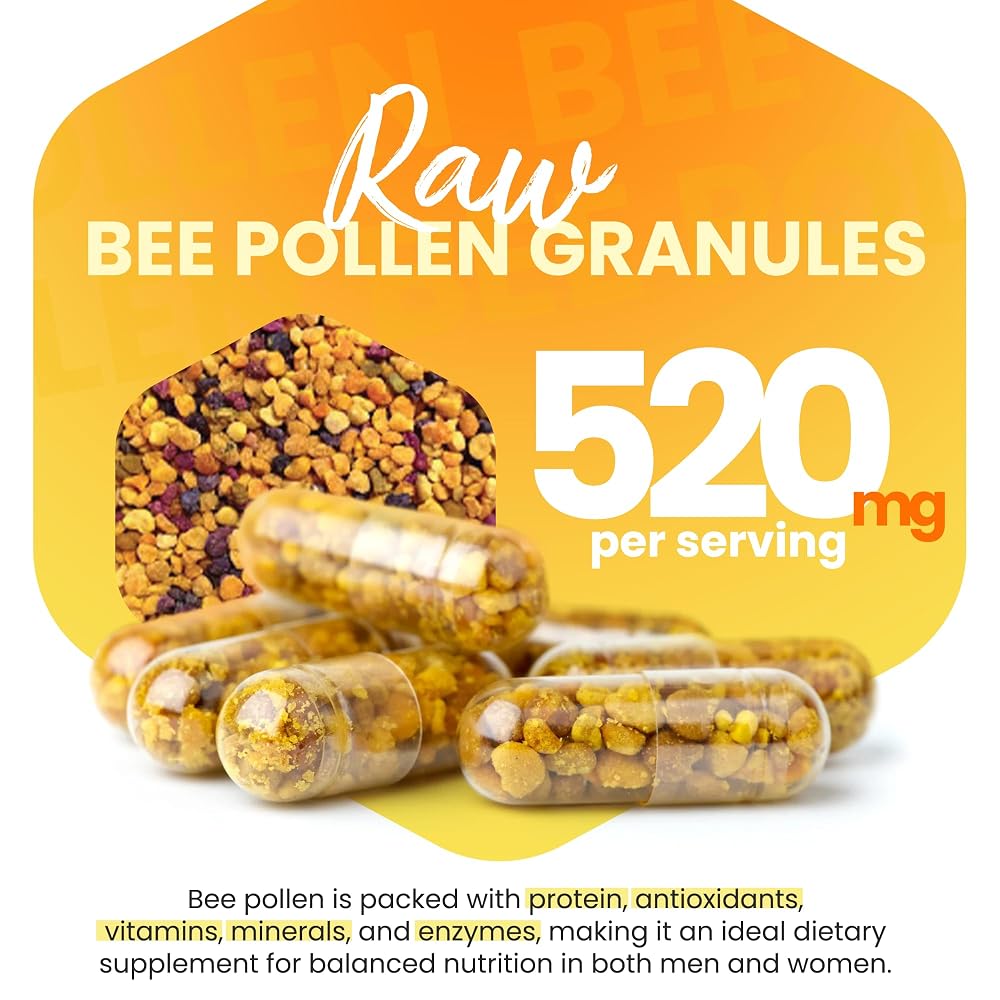 HONEYBEEZONE 100% Raw Bee Pollen Granules - 60 Vegetarian Capsules - image 2
