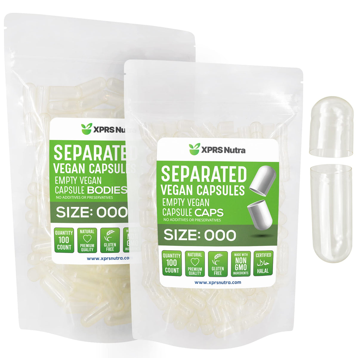 XPRS Nutra Vegan Size 000 Separated Capsules - Premium Large Empty