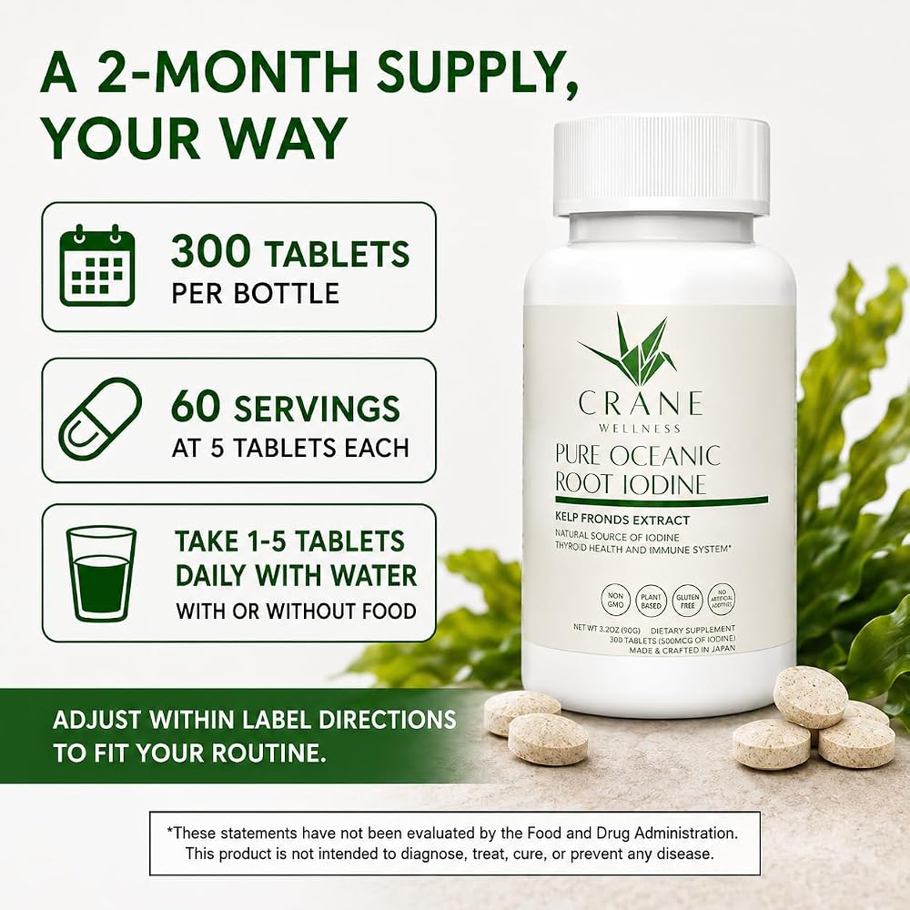 Crane Wellness Pure Oceanic Root Iodine Supplement - 300 Tablets - image 5