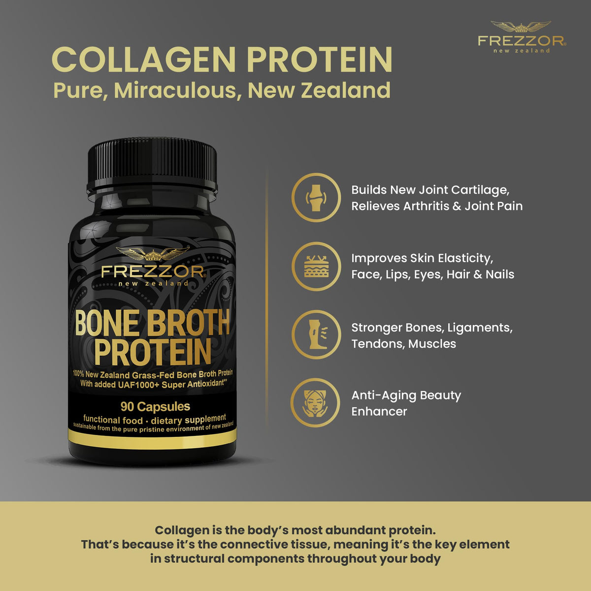 FREZZOR Bone Broth Protein Capsules Grass-Fed - 180 Capsules - image 4
