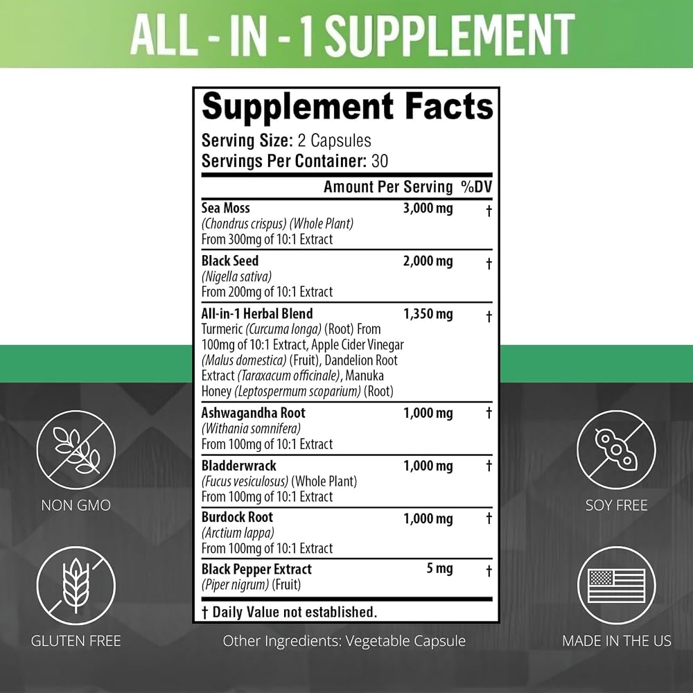 Vitabem Sea Moss Black Seed Oil Ashwagandha Capsules - 60 Count - image 3