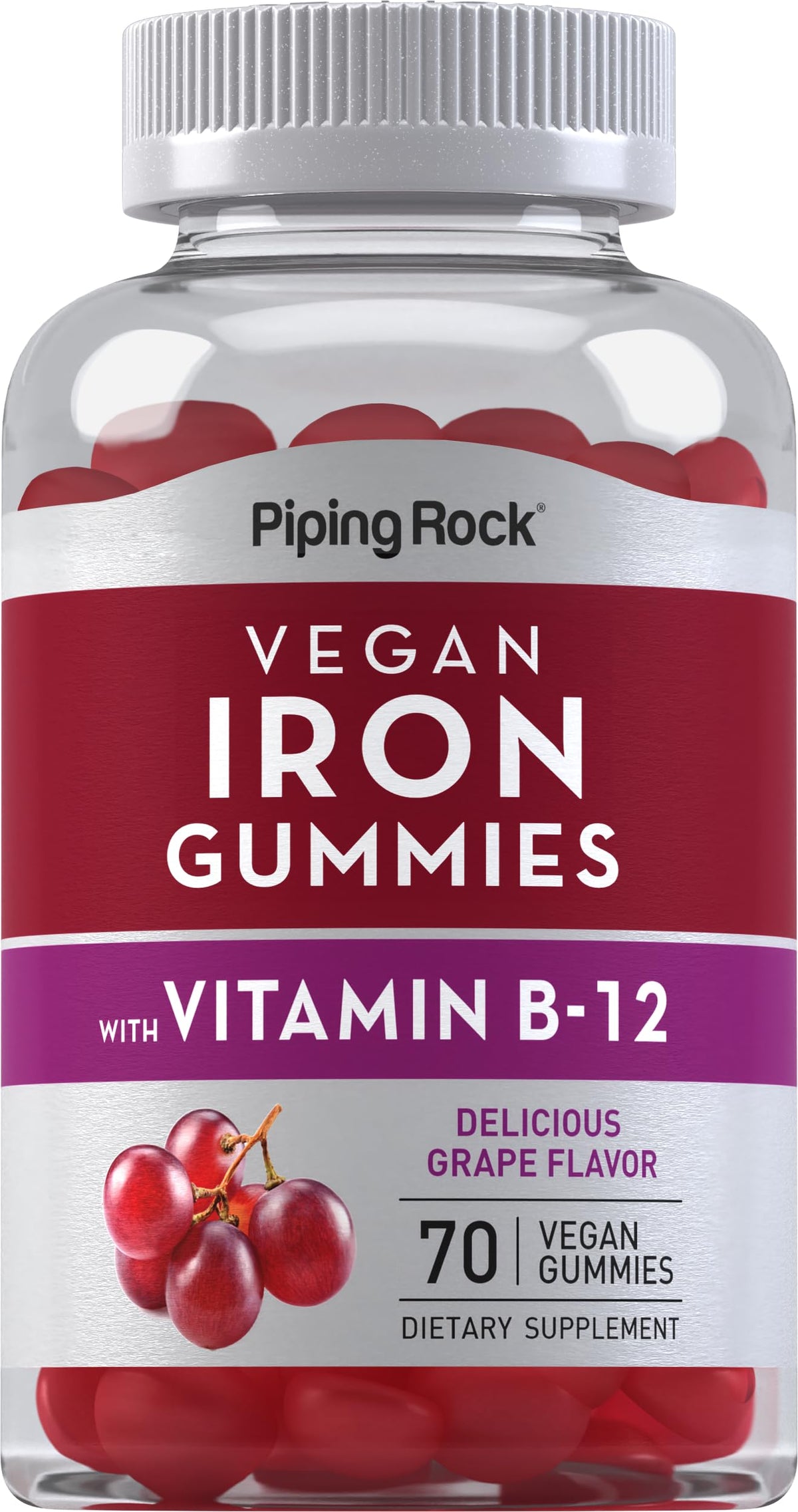 Piping Rock Vegan Iron Gummies with Vitamin B-12 - 70 Count