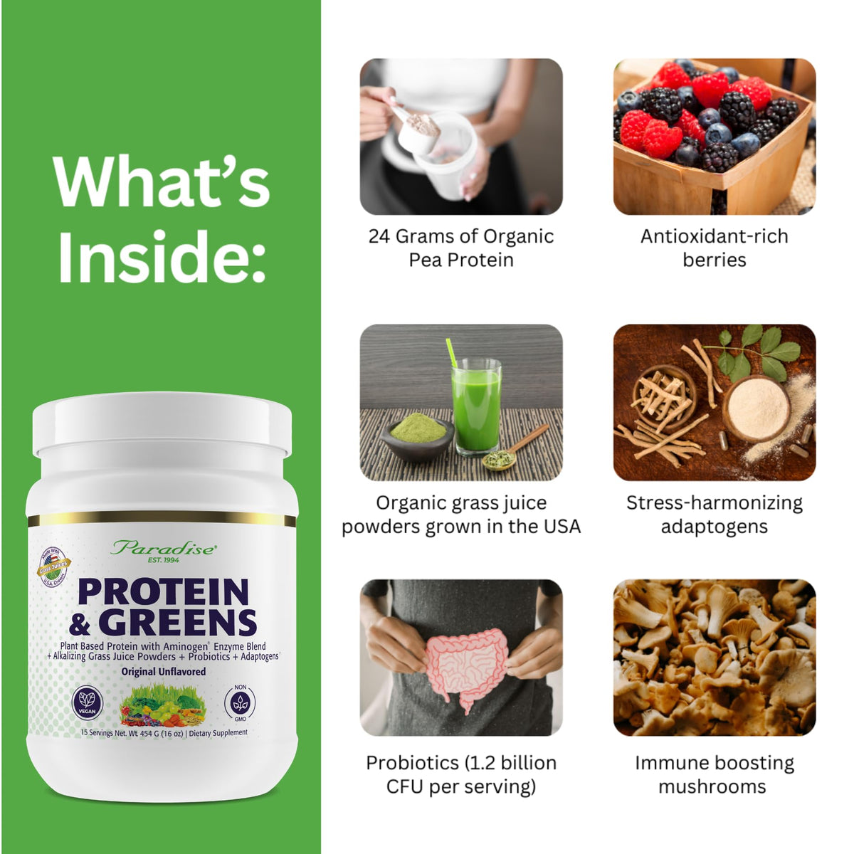 Paradise Herbs Protein & Greens Powder Unflavored - 1 Pound - image 2