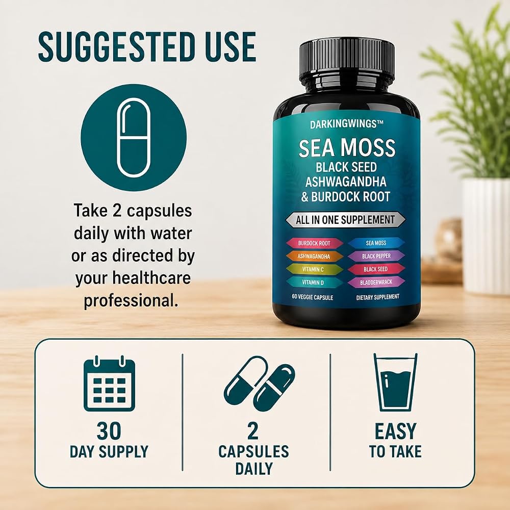 Darkingwings Organic Sea Moss Black Seed Oil Capsules - 60 Count - image 5