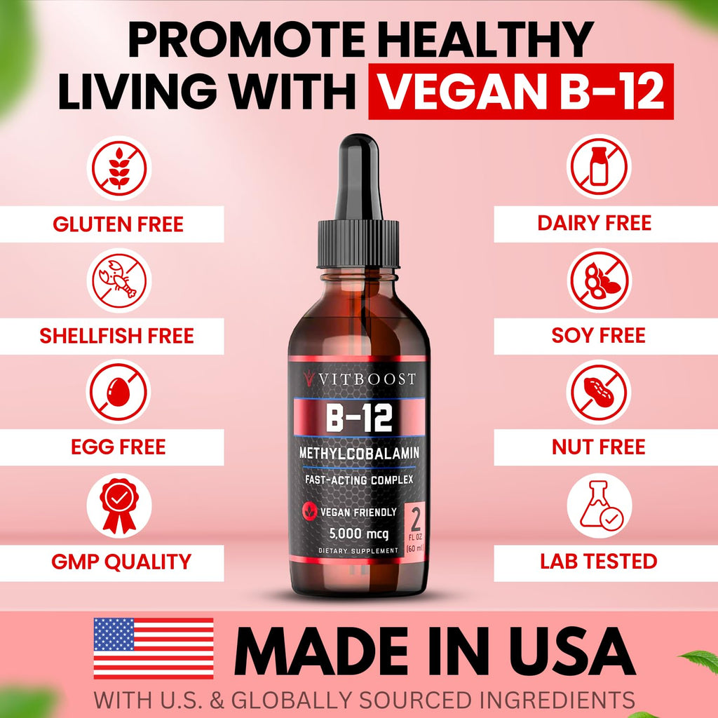 VITBOOST Vitamin B12 Liquid Drops 5000 mcg Energy Support - 60 Servings - image 3