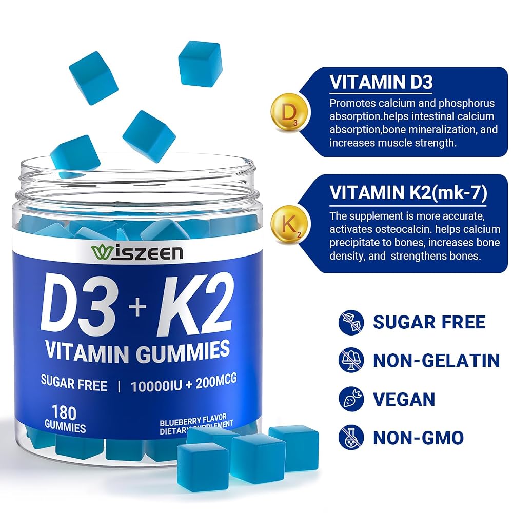 Wiszeen Vitamin D3 K2 Gummies 10000 IU - 180 Gummies - image 5