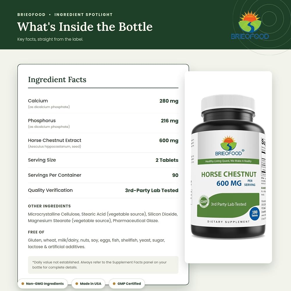 Brieofood Horse Chestnut Extract 600 mg - 180 Tablets - image 3