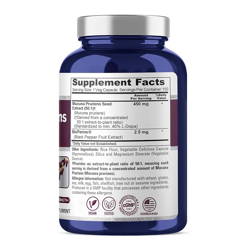 NusaPure Mucuna Pruriens 450mg - 150 Vegetarian Capsules - image 2