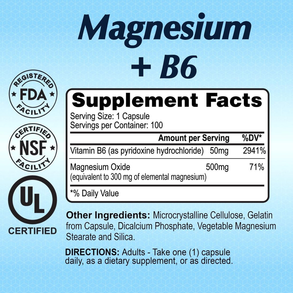 ALFA VITAMINS Magnesium Plus B-6 500 mg - 100 Capsules - image 4
