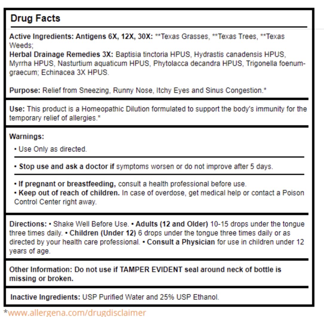 PROGENA - Allergena Texas Trees - Allergy Relief Drops (1 Fl Ounce) - image 4