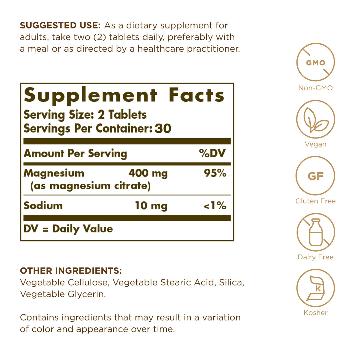 Solgar Magnesium Citrate 420 mg - 60 Tablets - image 2