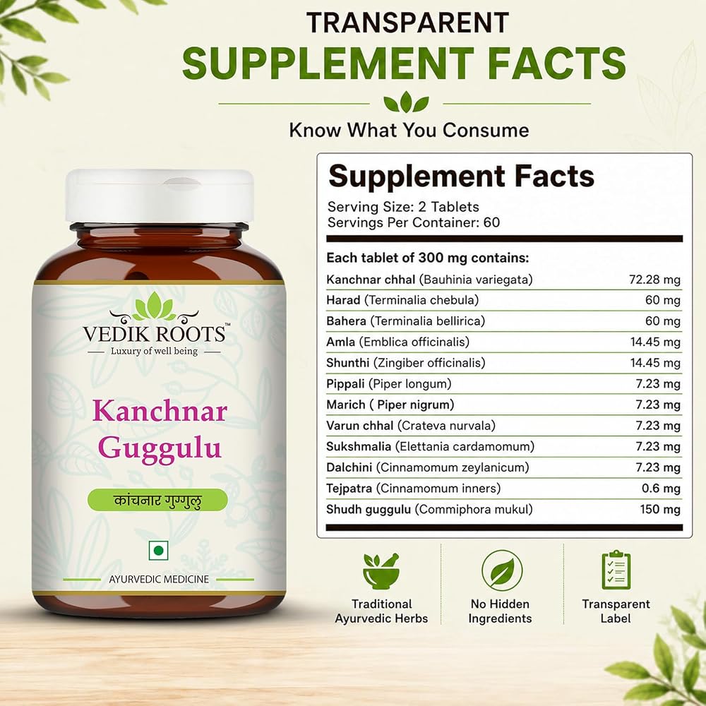 VEDIKROOTS Kanchnar Guggulu - Ayurvedic Supplement for Thyroid