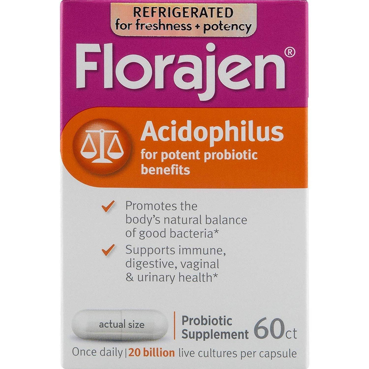 Florajen Acidophilus Probiotic Capsules - 180 Capsules