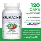 Maxi Health Vitamin D3 K2 with Calcium & Magnesium - 120 Capsules - image 2