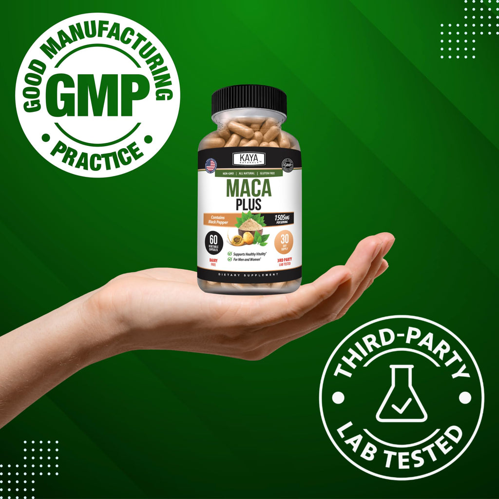Kaya Naturals MACA Plus - Maca Root Capsules for Women and Men