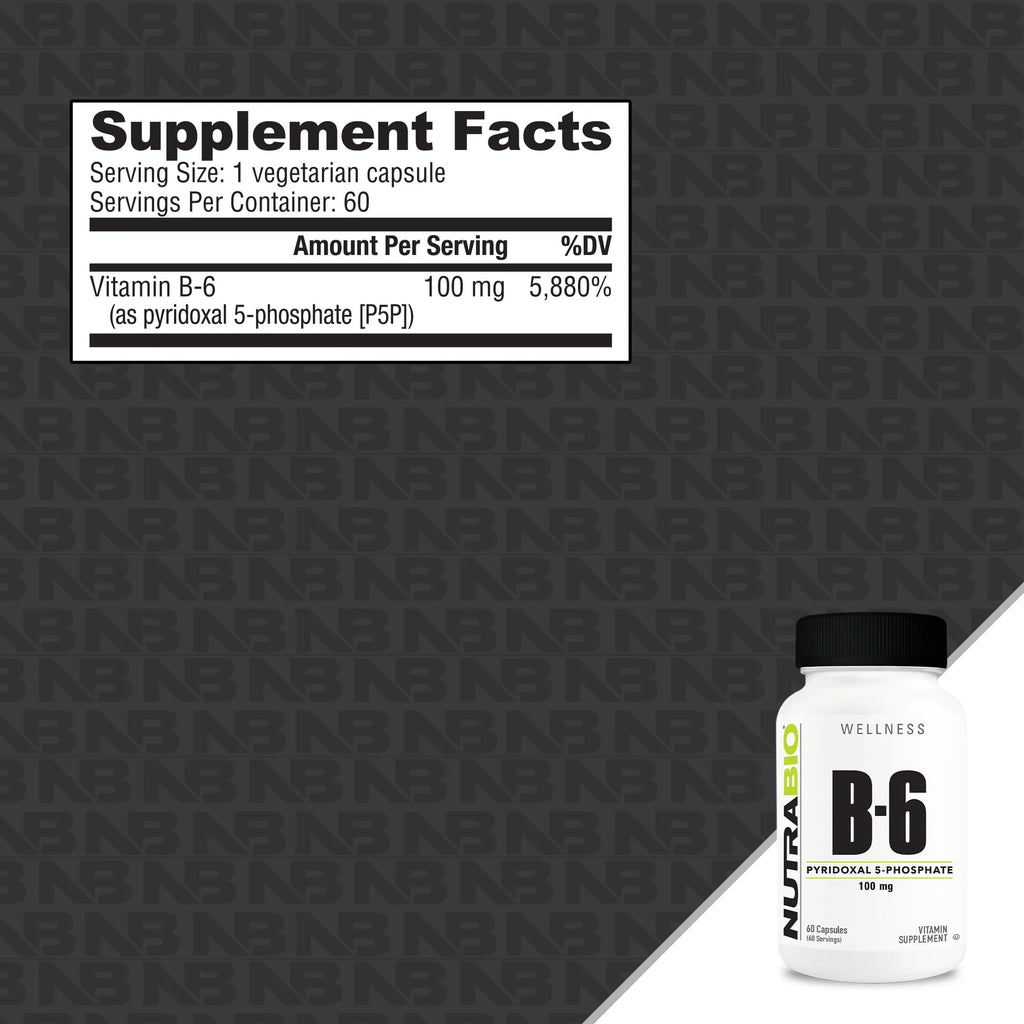 NutraBio Vitamin B6 P5P 100mg - 60 Vegetarian Capsules - image 2