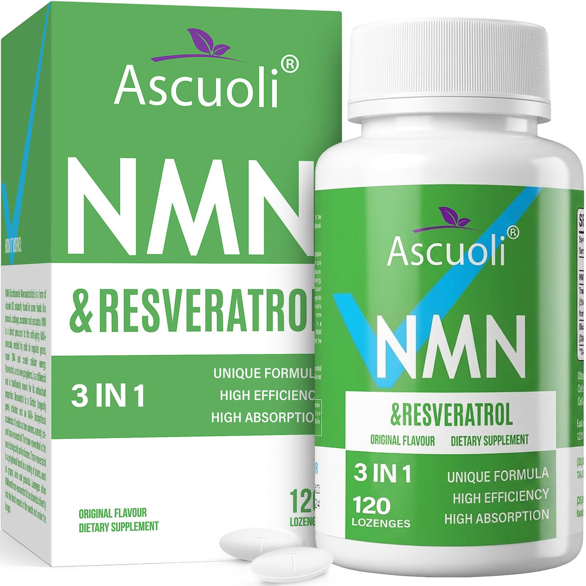 Ascuoli Sublingual NMN Resveratrol Supplement 950mg