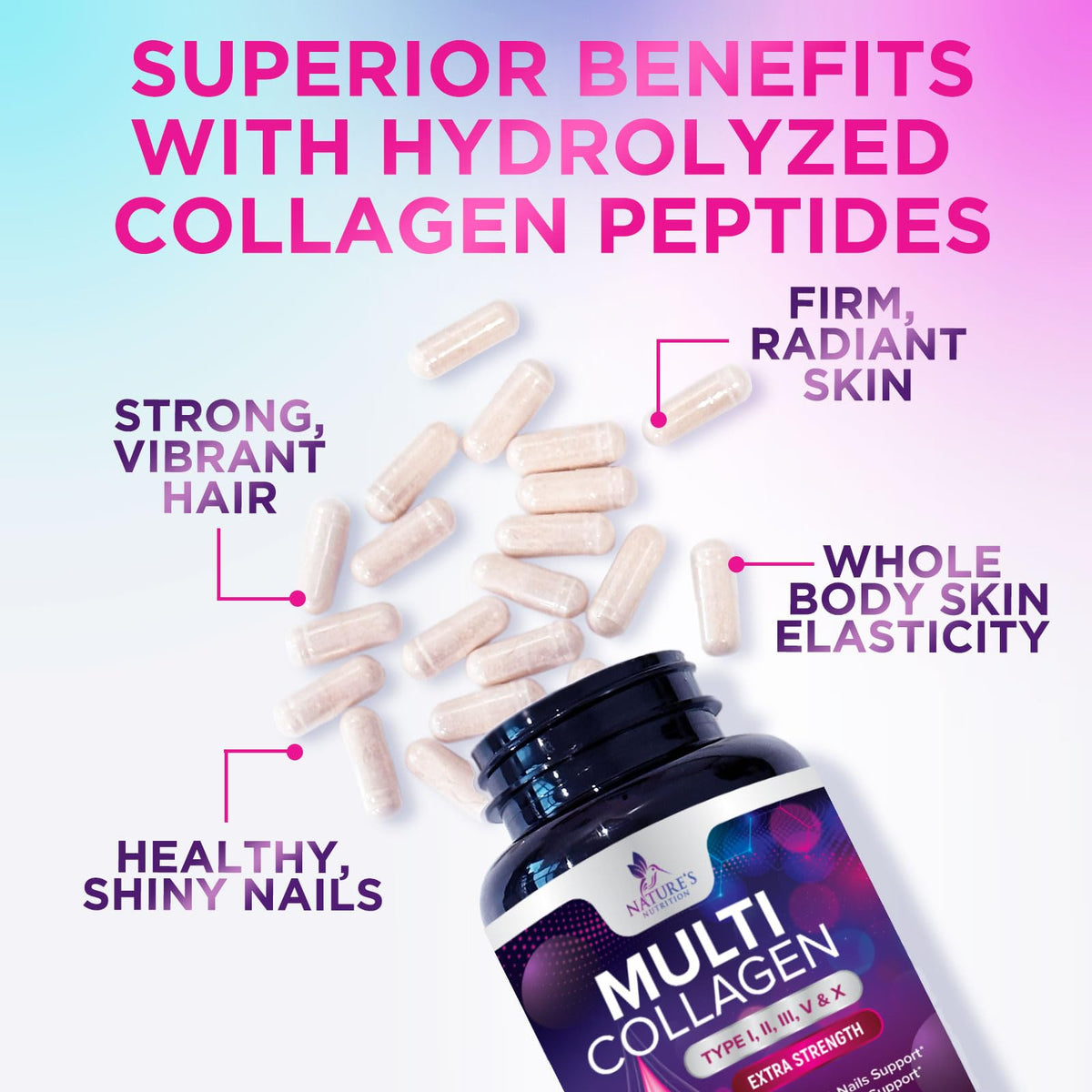 Nature's Nutrition Multi Collagen Complex Pills - Hydrolyzed Collagen