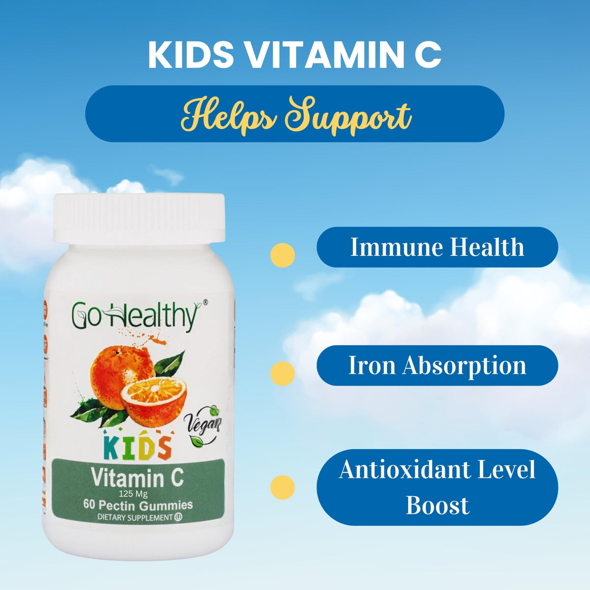 Go Healthy Vitamin C Gummies for Kids Immune Support - 60 Gummies - image 3