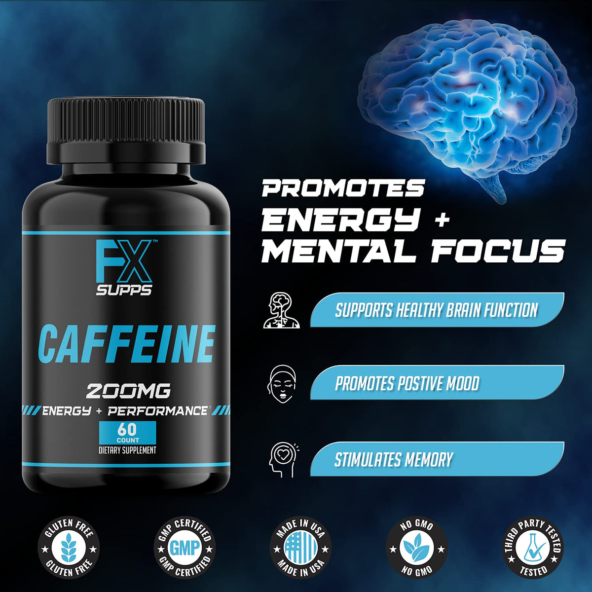 FXSUPPS Caffeine 200mg Energy Capsules - 120 Capsules - image 4