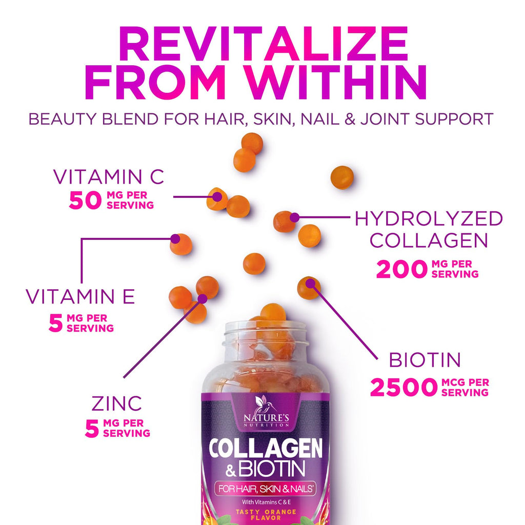 Nature's Nutrition Collagen Gummies - 2500mcg Biotin - Complete