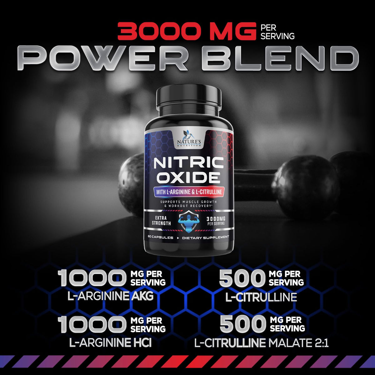 Nature's Nutrition Nitric Oxide Booster Extra Strength - 3X Strength