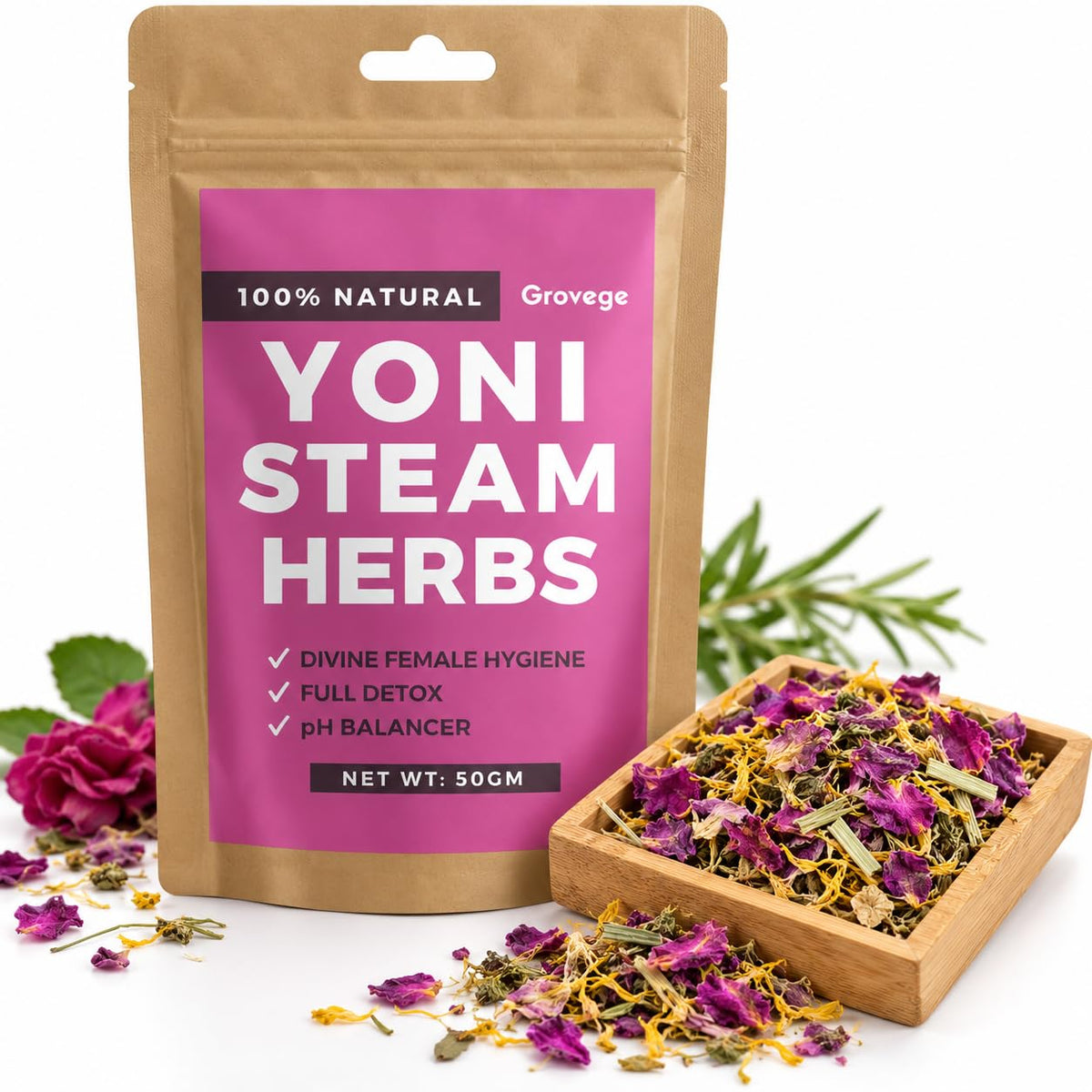 Grovege Yoni Steam Herbs Natural Whole Blend - 1.76 oz