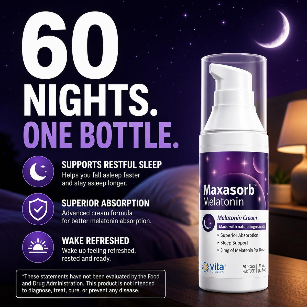 Vita Sciences Maxasorb Melatonin Cream 3 mg for Sleep - 1.7 Oz - image 4