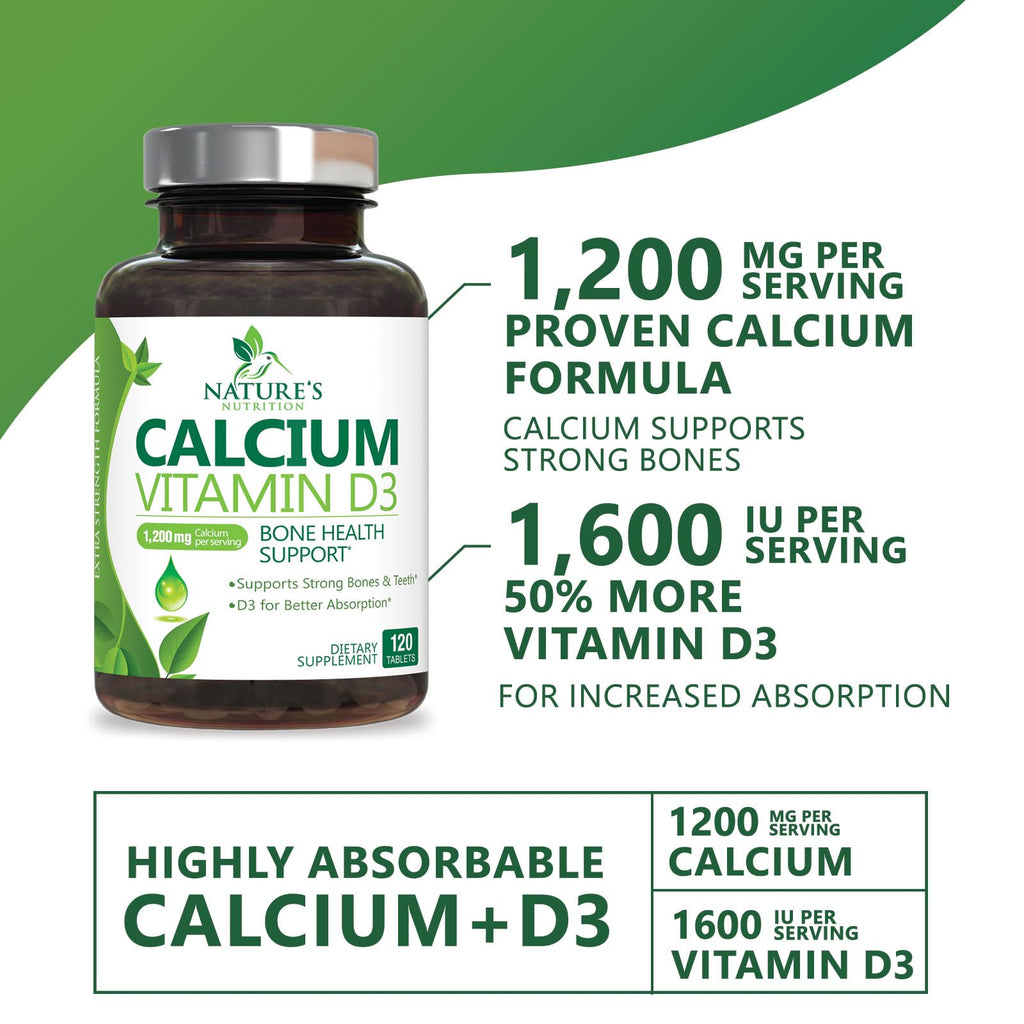Nature's Nutrition Calcium 1200 mg with Vitamin D3 - Premium Bone