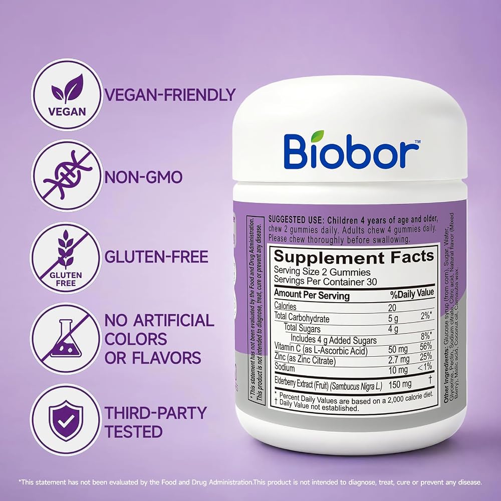 Biobor Natural Black Elderberry Gummies