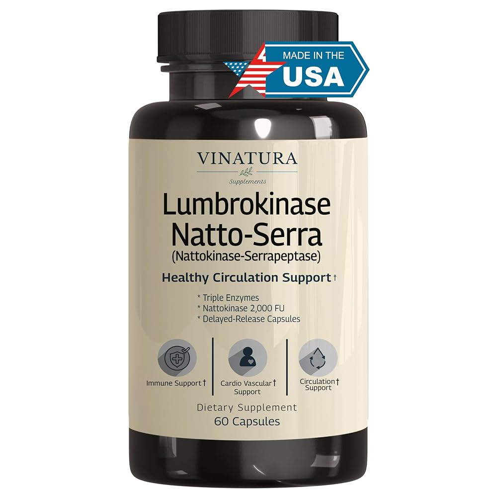 VINATURA Lumbrokinase Serrapeptase Nattokinase - 60 Capsules
