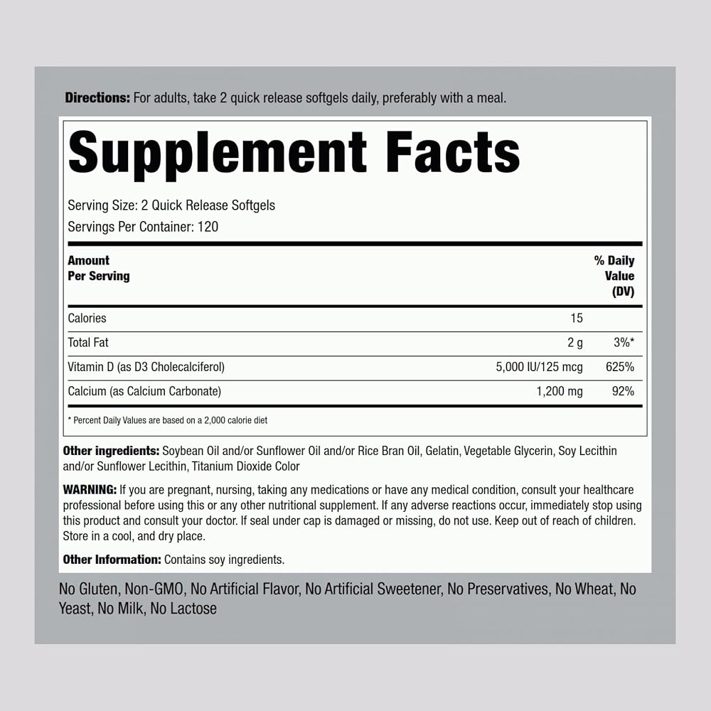 Piping Rock Calcium 1200 mg with Vitamin D3 - 240 Softgels - image 2