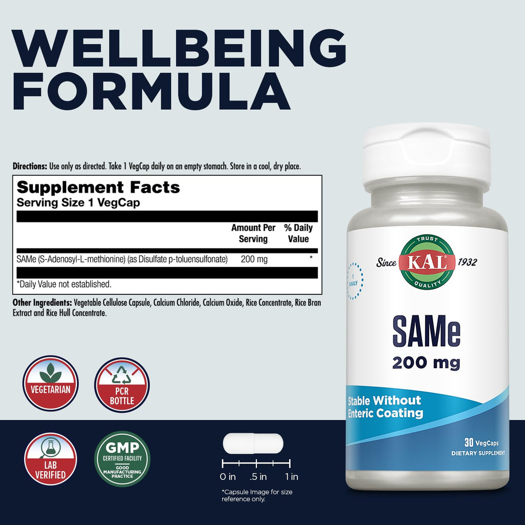 KAL SAMe 200mg Nervous System Support - 30 Vegetarian Capsules - image 2