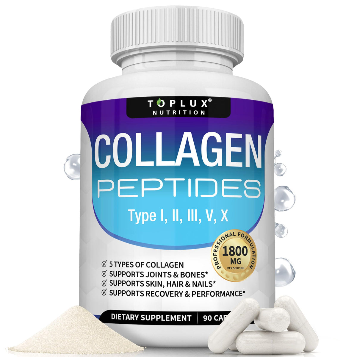 Toplux Multi Collagen Peptides Pills 1800 Mg Complex - Type I