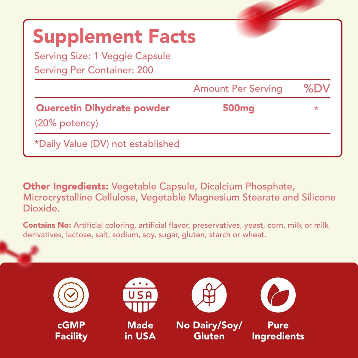 Healthy Way Quercetin 500mg Antioxidant Capsules - 200 Capsules - image 2