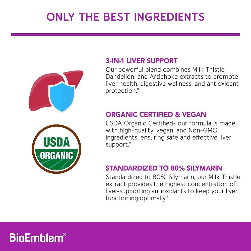 BioEmblem USDA Organic Liver Cleanse Milk Thistle - 60 Capsules - image 3