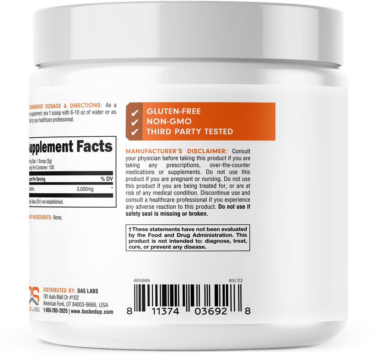 Bucked Up L-Citrulline 3000mg Powder - 100 Servings - image 4