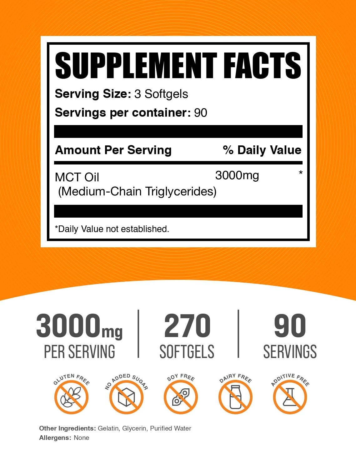 BulkSupplements MCT Oil Softgels 3000mg - 270 Count - image 2