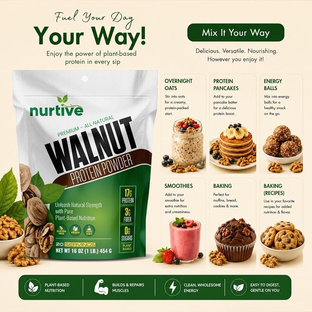 NURTIVE Walnut Protein Powder - Plant-Based - 20 Servings - image 6