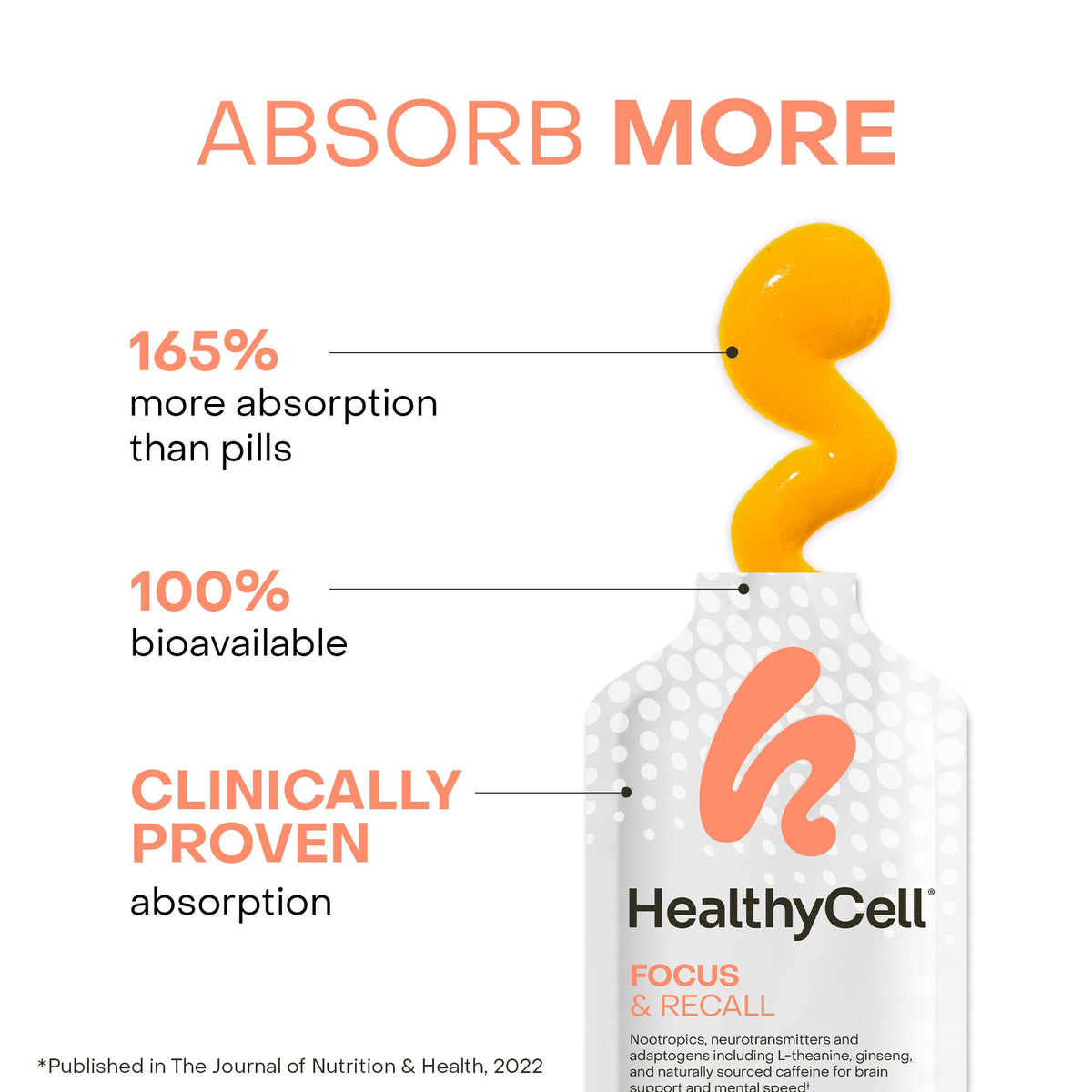 HealthyCell Focus & Recall Daily Liquid Brain Supplement - 30 Gel Packs - image 3