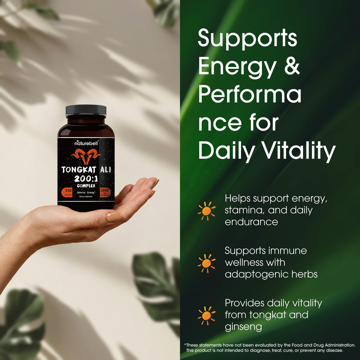 NatureBell Tongkat Ali 200:1 Herbal Supplement Energy & Stamina - 150 Capsules - image 4