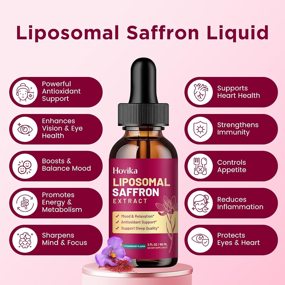 Hovika Liposomal Saffron Supplements - 88.5mg Saffron Extract Liquid