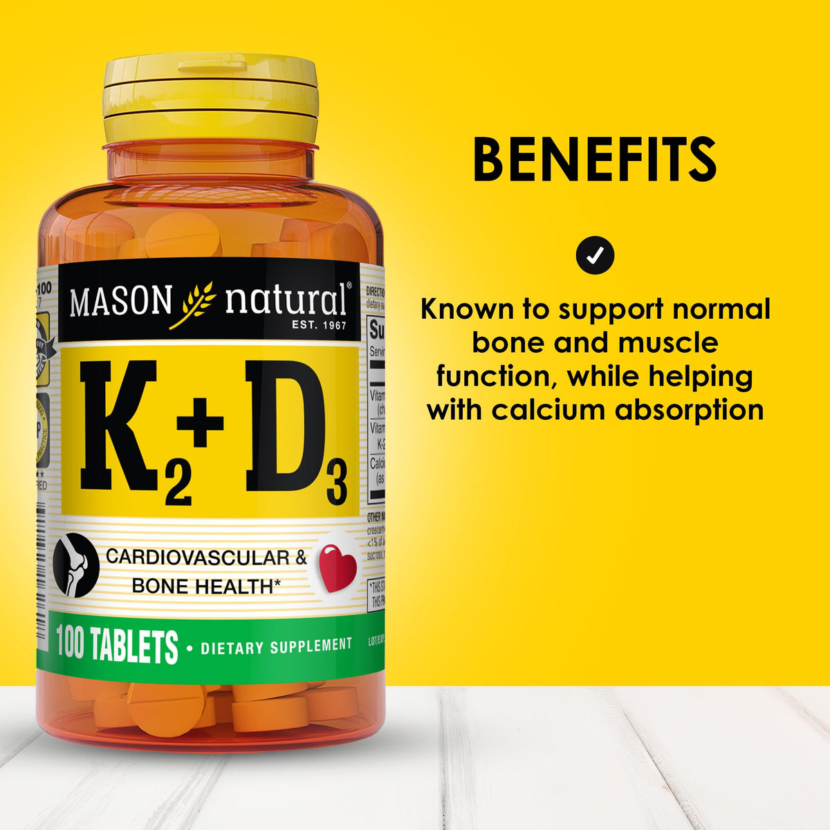 Mason Natural Vitamin K2 & D3 with Calcium - 300 Tablets - image 2