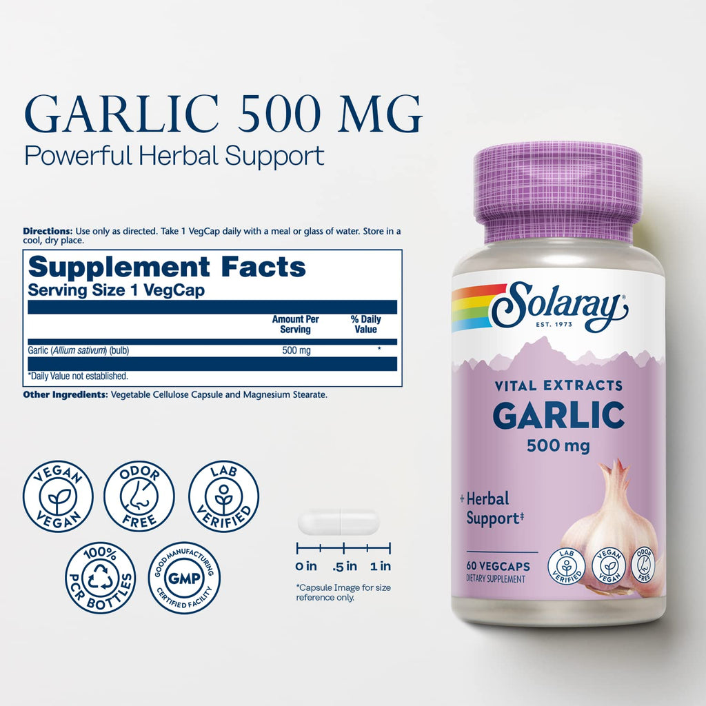 SOLARAY Garlic Bulb Extract Supplement - 60 Vegetarian Capsules - image 3