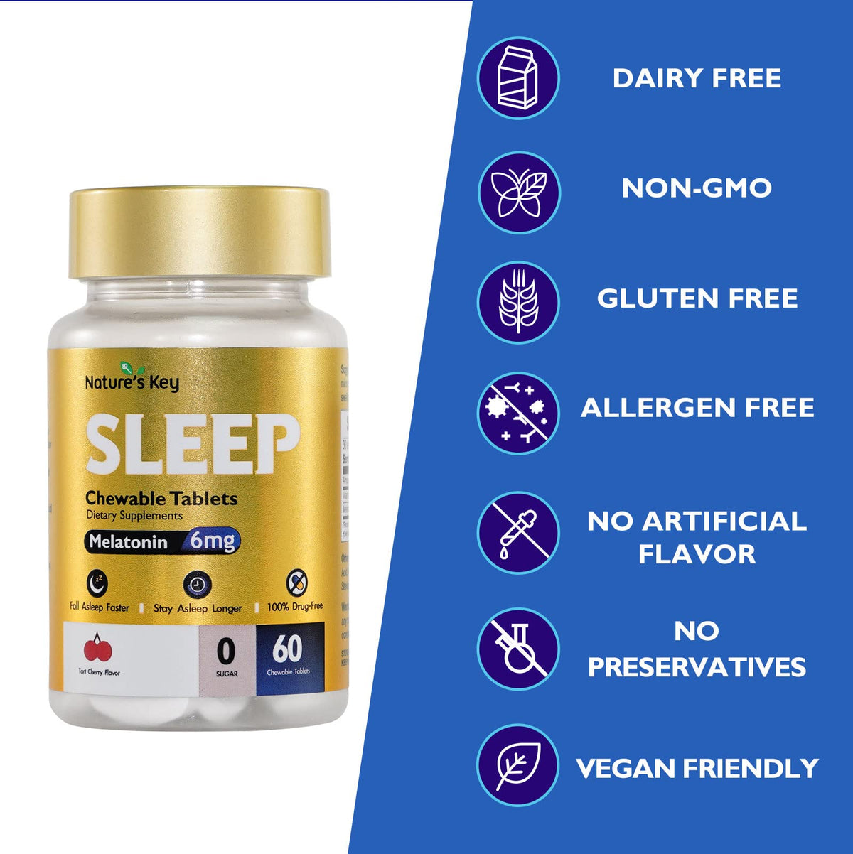 Nature's Key Melatonin 6mg Chewable Tablets for Sleep - 60 Tablets - image 8