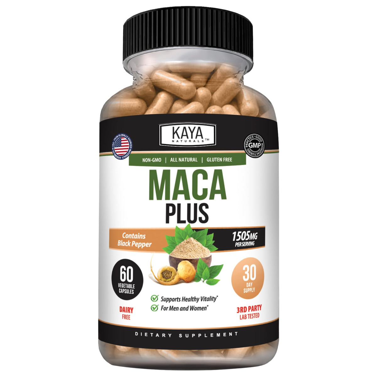 Kaya Naturals MACA Plus - Maca Root Capsules for Women and Men
