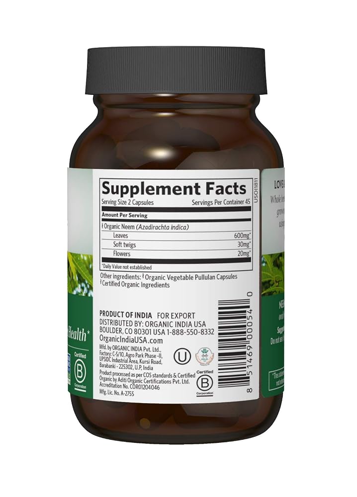 ORGANIC INDIA Neem Leaf Capsules Herbal Supplement - 180 Capsules - image 2